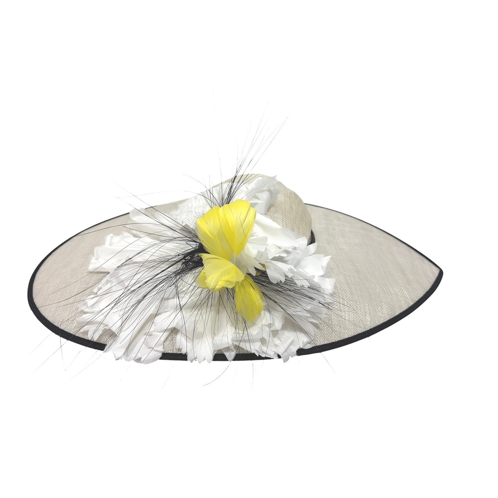 Nigel Rayment Fascinator Hat White Black Yellow Kentucky Derby Wedding